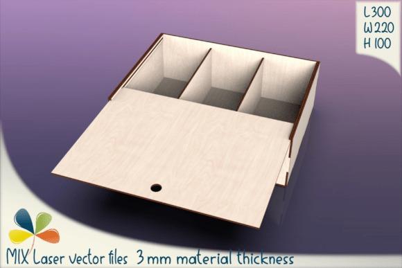 15 Laser Cut Box Ideas with Drawers, Lids and Compartments 18 Laser cut box ideas showing a rectangular sliding storage box with three sections made from 3 mm material