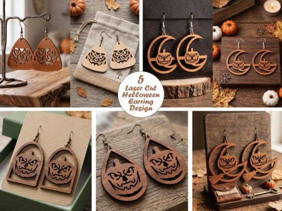 45 Best Laser Cut Acrylic Jewelry Ideas 42 Laser cut acrylic jewelry featuring spooky moon and pumpkin Halloween earrings in various wood and acrylic finishes