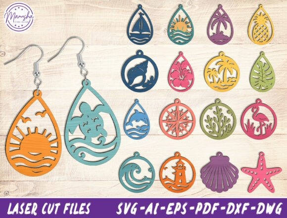 23 Laser Cut Wood Jewelry Ideas 17 Colorful laser cut wood jewelry earrings with summer beach and ocean themes in various shapes and designs