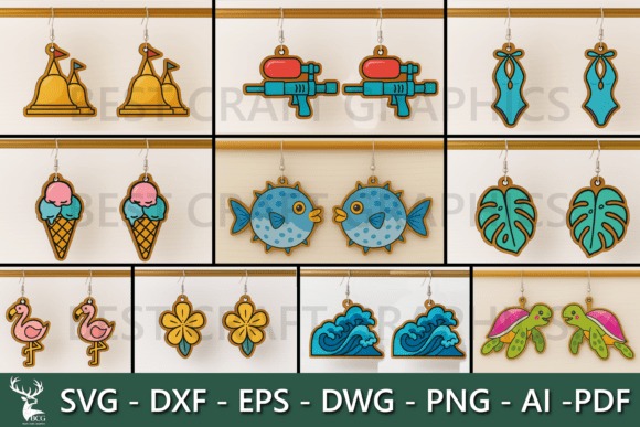 45 Best Laser Cut Acrylic Jewelry Ideas 29 Colorful laser cut acrylic jewelry earrings in summer shapes like ice cream, fish, flamingo, waves, and turtles