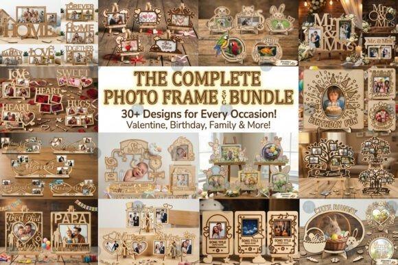 31 Laser Engraving Ideas for Practical DIY Builds 16 Laser engraving ideas showing a complete photo frame SVG bundle with over 30 designs for occasions like family, wedding, and