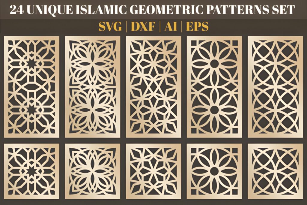 33 Modern Cnc Jaali Design Ideas for Modern Architectural Spaces 10 Set of 24 unique Islamic geometric patterns in vertical rectangular and square layouts for modern CNC jaali design