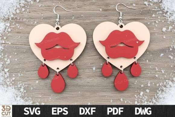 45 Best Laser Cut Acrylic Jewelry Ideas 25 Laser cut acrylic jewelry Valentine Lips Heart Earrings with red lips and heart shapes on wooden background