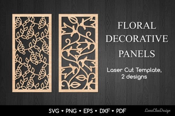 15 Laser Cut Screens for Patios, Gardens and Indoor Privacy 14 Laser cut privacy screens for patios with two vertical floral pattern panels in natural wood finish