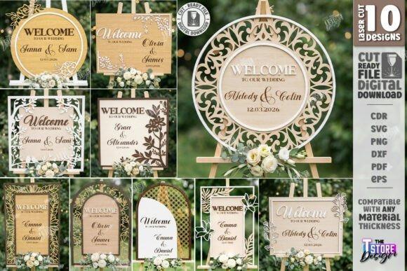 31 Laser Engraving Ideas for Practical DIY Builds 6 Laser engraving ideas showing ten wedding welcome sign designs with floral and geometric styles for wooden signage
