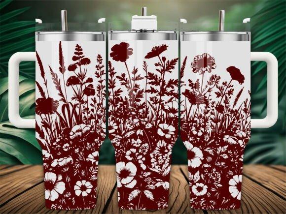 31 Laser Engraving Ideas for Practical DIY Builds 29 Wildflower laser engraving ideas on a 40-ounce Stanley-style tumbler with a floral full-wrap design in dark red