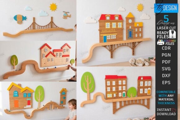21 Laser Cut Toys for Kids and Creative Play 5 Laser cut toys wooden ball run track with houses and bridge for creative play and STEM experiments