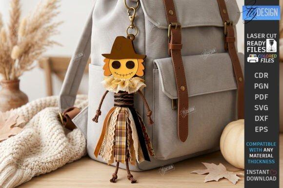 Wooden Halloween Keychain Laser Cut — laser cut halloween keychain laser cut halloween keychain wooden scarecrow with brown hat and warm neutral colors hanging on gray backpack