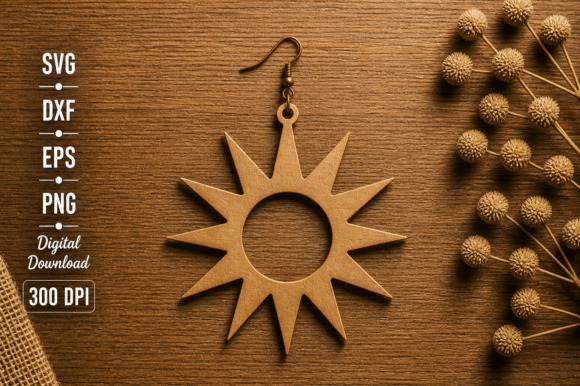 23 Laser Cut Wood Jewelry Ideas 19 Laser cut wood jewelry sun earring with pointed rays on wooden background
