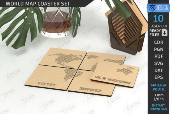 10 Laser Engraving Projects for Wood, Metal and Acrylic 8 World map coaster set laser engraving projects for wood metal with cutting and engraving details