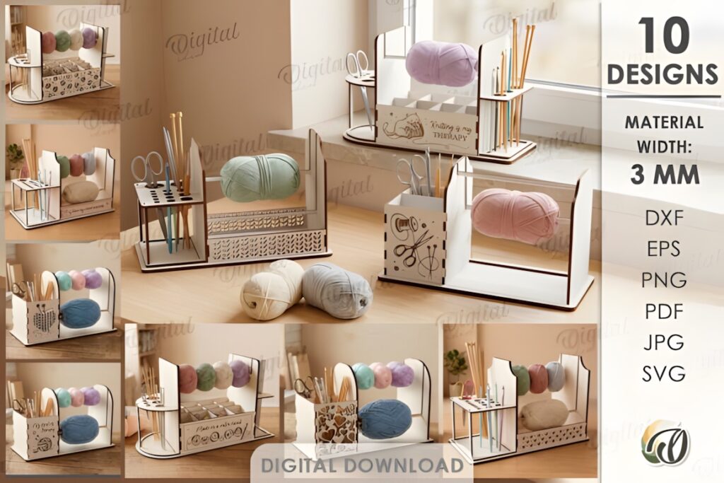 21 Laser Cut Organizer SVG Files for Home Storage Projects 23 laser cut organizer yarn holders set designed for 3 mm material to keep yarn controlled and accessible during crocheting