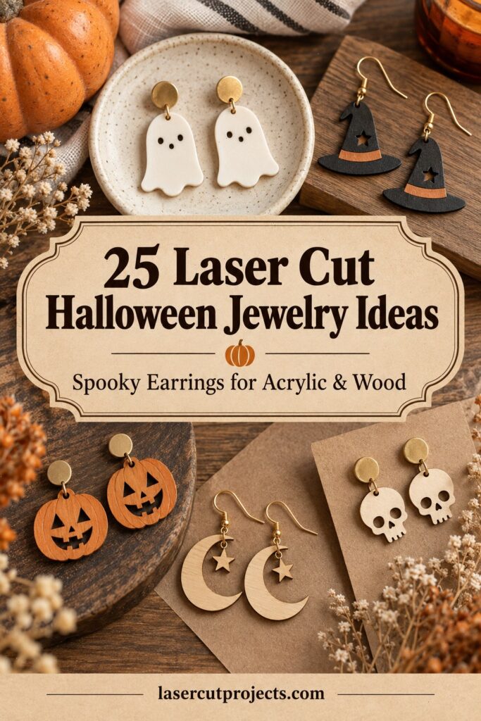 25 Laser Cut Halloween Jewelry Ideas 1 Find 25 laser cut Halloween jewelry ideas for cute ghosts, pumpkins, witches, skulls and spooky earrings. These Halloween laser cut earrings are useful for acrylic, wood and seasonal DIY jewelry inspiration.