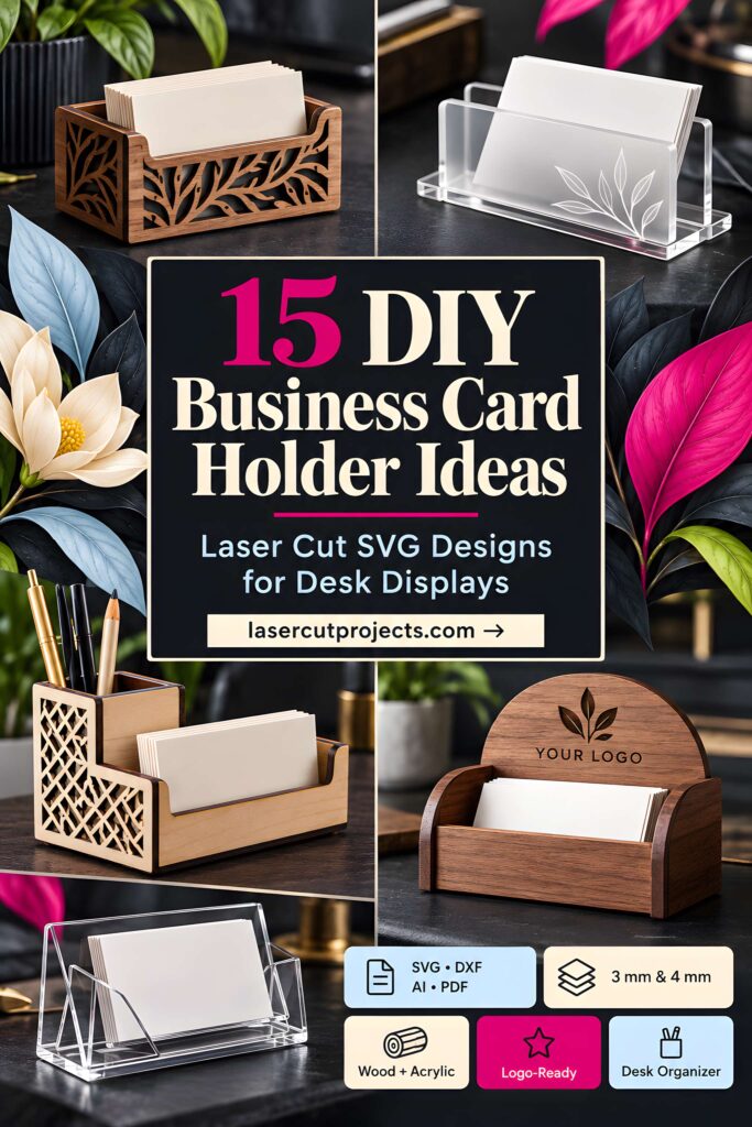 15 Laser Cut Business Card Holder SVG Files 1 Laser cut business card holder designs in wood and acrylic materials for stylish desk displays