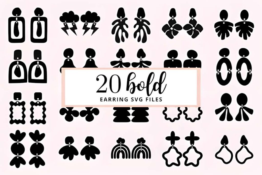 15 Laser Cut Acrylic Earring SVG Files 12 20 bold statement laser cut acrylic earring SVG files showcasing various earring shapes and styles