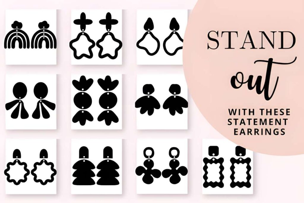 15 Laser Cut Acrylic Earring SVG Files 10 15 laser cut acrylic earring SVG files featuring various statement earring shapes and designs
