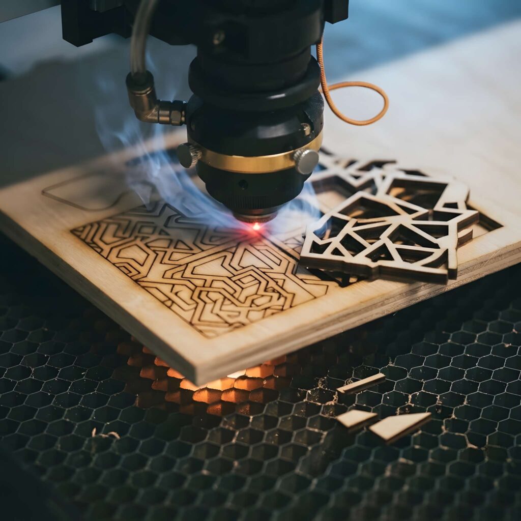 Types of Laser Cutting Machines Explained 2 types of laser cutting machines engraving intricate wooden patterns with CO2 laser cutter