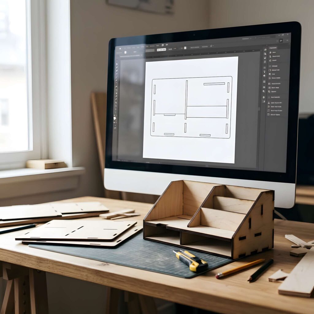 10 Common Laser Cutting Mistakes to Avoid 6 common laser cutting mistakes to avoid shown by laser cut wooden parts and vector design on computer screen