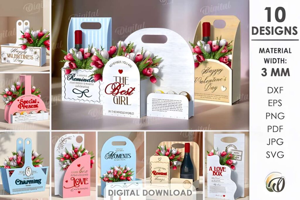 3D Gift Boxes Bundle Laser Cut 3D laser cut files for ten dimensional gift-box designs in various formats for 3 mm material