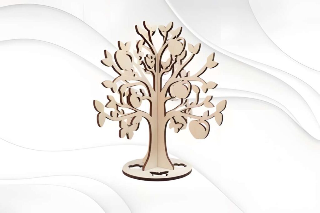3D Puzzle Apple Tree Ready Laser Cut 3D laser cut files model of an apple tree puzzle made from interlocking wooden pieces