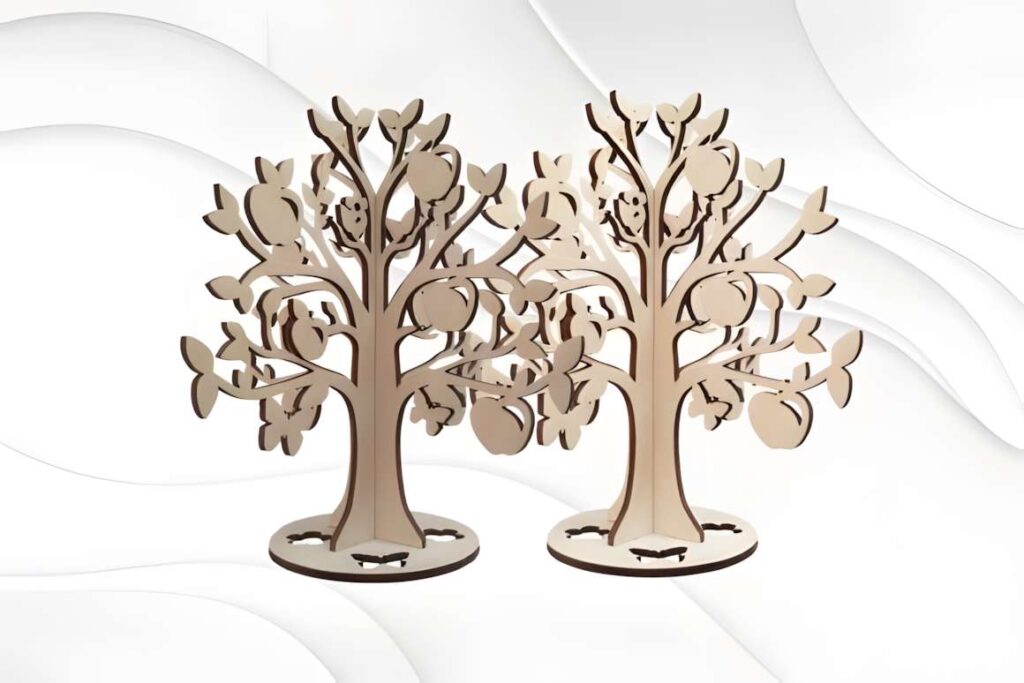 3D Puzzle Apple Tree Ready Laser Cut Poster 2 3D laser cut files of an apple tree puzzle made from 3 mm material, freestanding and interlocking design