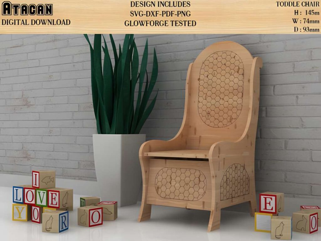 3d Furniture Bundle DollHouse Miniature Poster 3 3D laser cut files toddler chair miniature with honeycomb pattern and dimensions