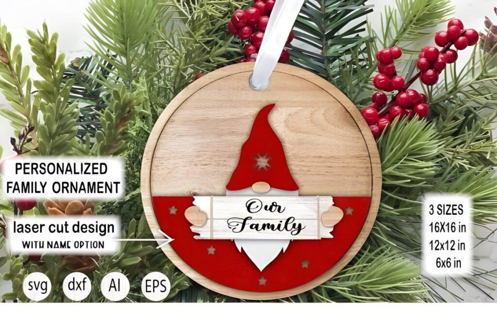 54 Christmas Laser Cut Files for Festive Laser Projects 24 Christmas Laser Cut Files personalized family ornament with gnome design and customizable name option in three sizes