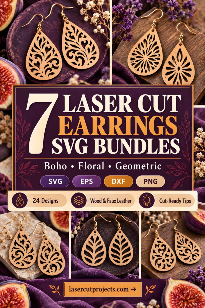Laser Cut Teardrop Earring SVG Bundles laser cut teardrop earring SVG bundles featuring boho, floral, and geometric designs in wood and faux leather
