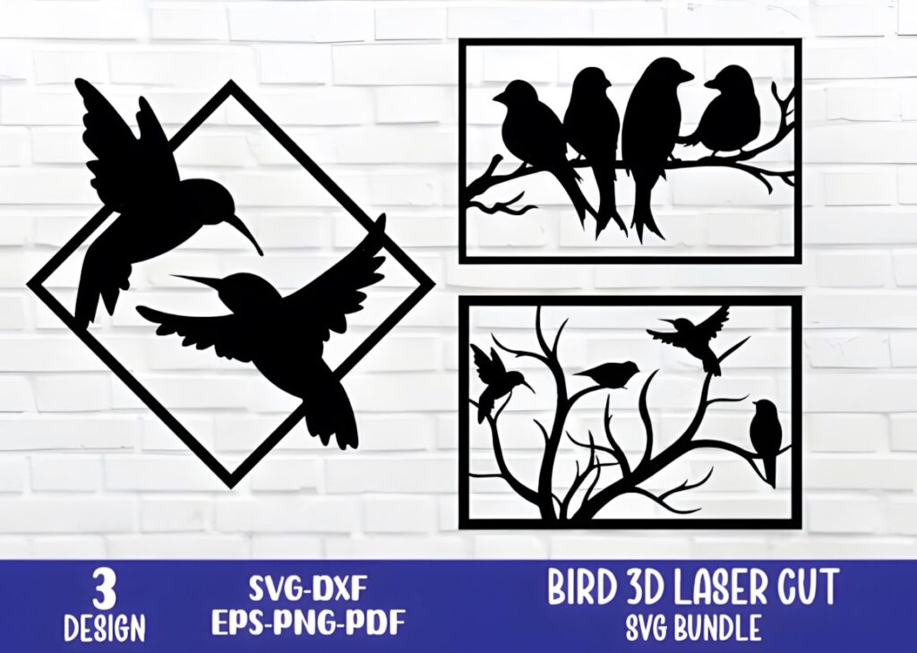 29 Laser Cut Metal Wall Art Ideas for Modern Home Decor 15 Laser cut metal wall art ideas featuring three black bird designs in separate frames and a diamond shape on a white brick