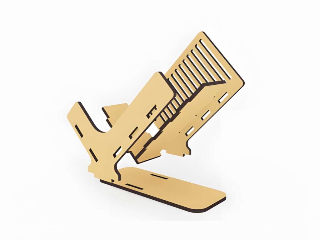 15 Laser Cut Business Card Holder SVG Files 4 Laser cut business card holder made from light wood with precise cutouts and angled design