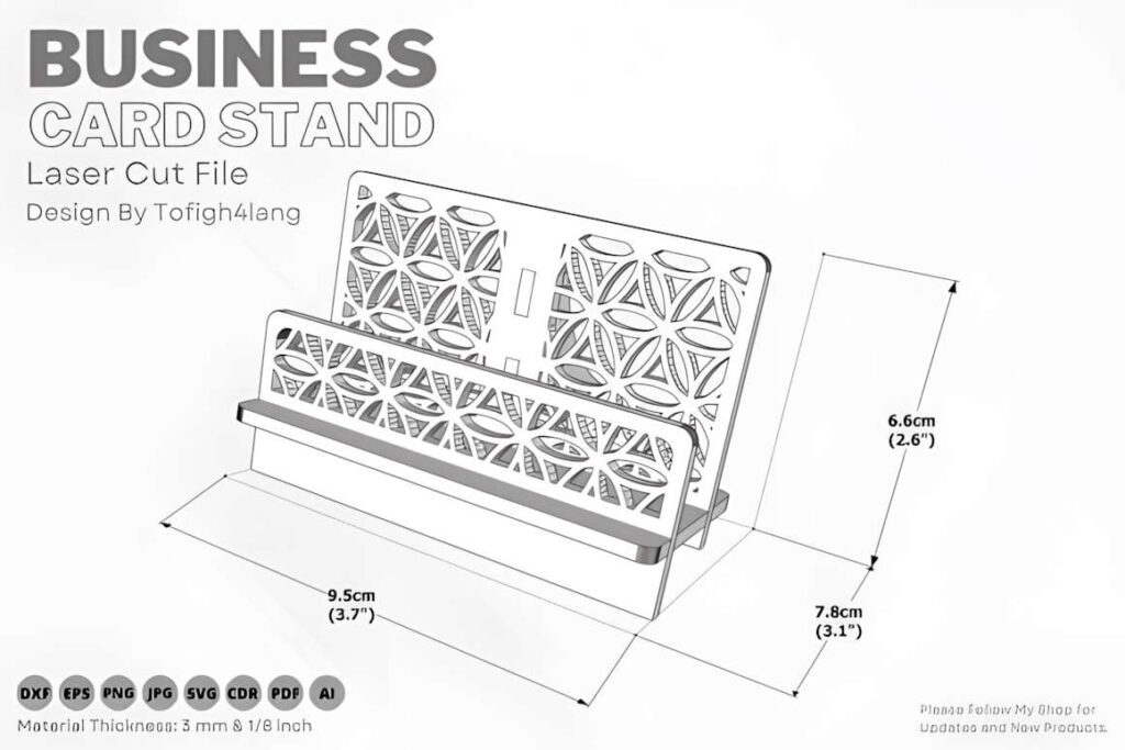 15 Laser Cut Business Card Holder SVG Files 11 Laser cut business card holder design with dimensions and decorative pattern for wood or acrylic