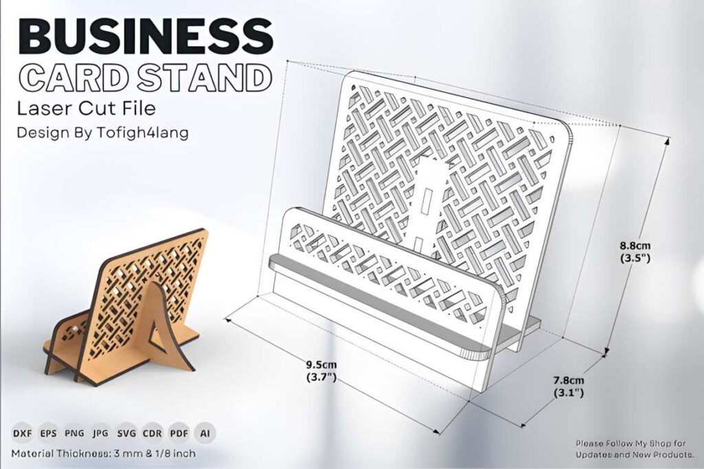15 Laser Cut Business Card Holder SVG Files 6 Laser cut business card holder with intricate geometric pattern designed for 3 mm wood or acrylic