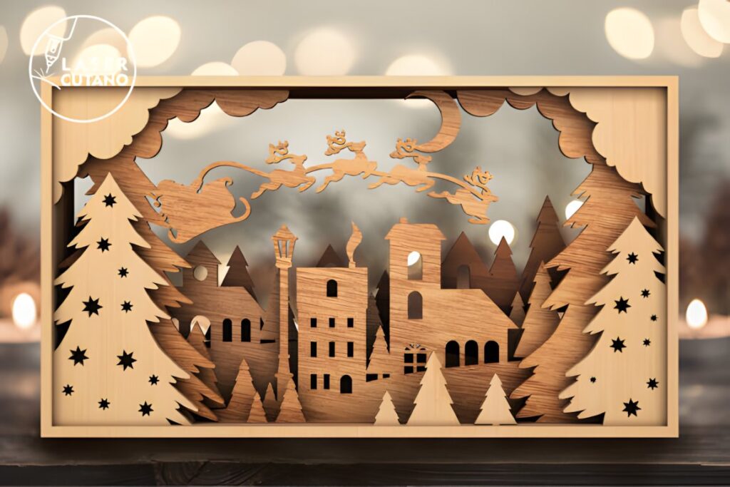 54 Christmas Laser Cut Files for Festive Laser Projects 84 Christmas Laser Cut Files multilayer wooden decorative box with Santa and reindeer silhouette