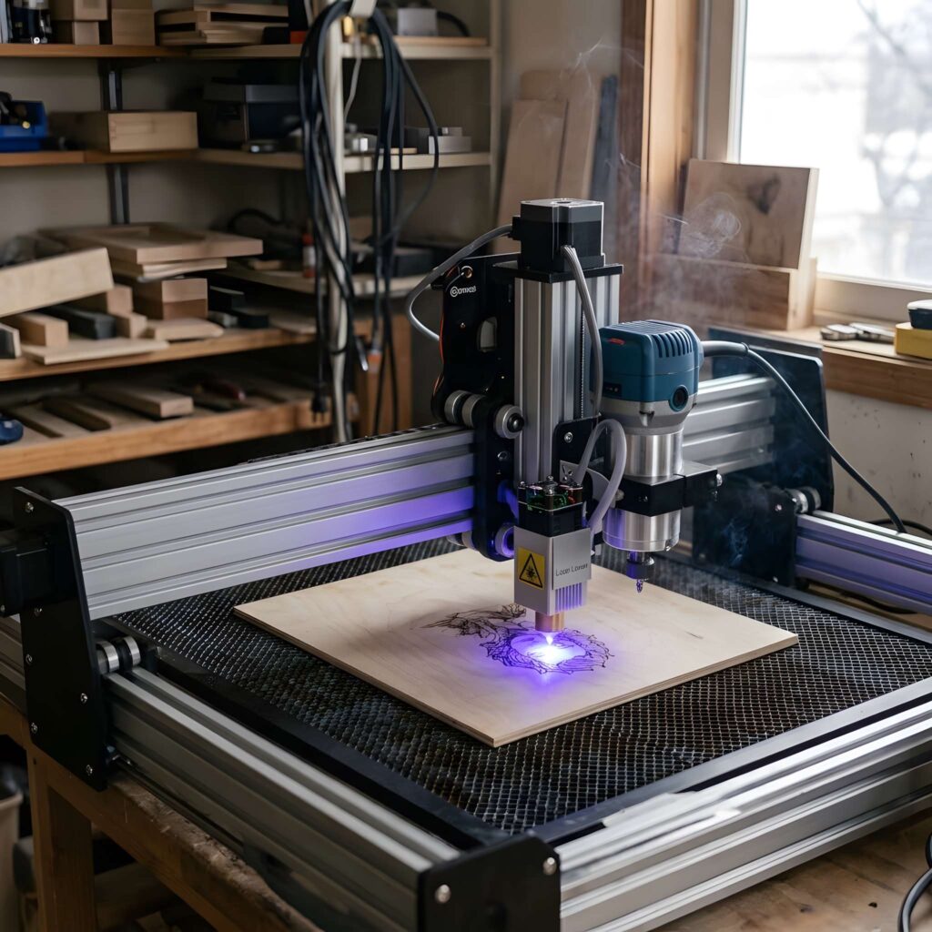 CO2 vs Diode Laser: 5 Key Differences Beginners Must Know 3 CO2 vs diode laser for cutting and engraving wood with a laser machine in a workshop