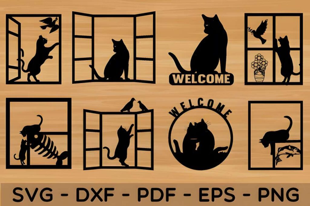 50 Laser Cut Steel Wall Art Ideas for Modern Home Decor 60 Laser cut steel wall art ideas featuring black cat silhouettes in various window and welcome sign designs