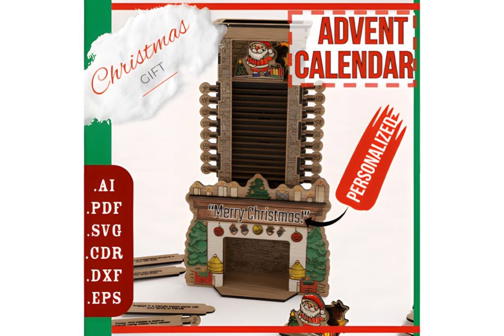 54 Christmas Laser Cut Files for Festive Laser Projects 30 Christmas Laser Cut Files Santa-and-chimney countdown Advent Calendar with 24 slide-out platforms for 3 mm material