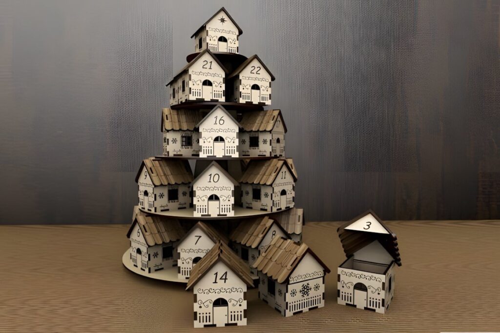 54 Christmas Laser Cut Files for Festive Laser Projects 43 Christmas Laser Cut Files house-shaped advent calendar with numbered compartments for treats
