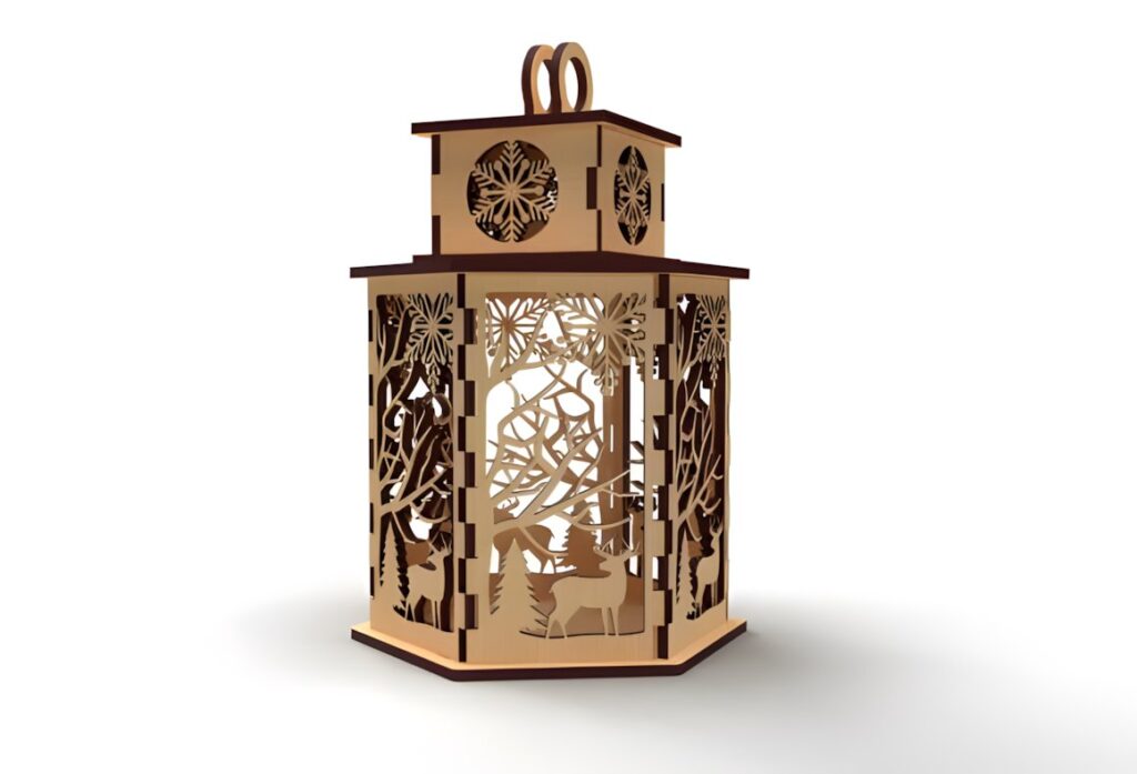 54 Christmas Laser Cut Files for Festive Laser Projects 77 Christmas Laser Cut Files showing a wooden candle holder with intricate winter and deer designs