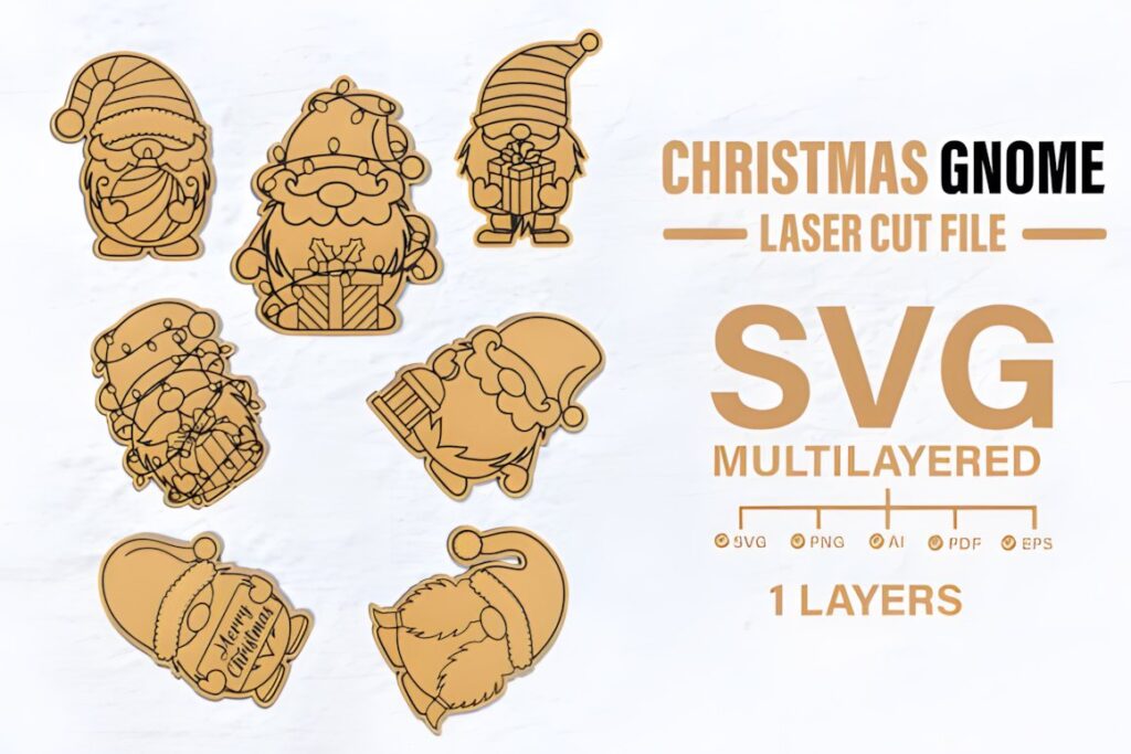 54 Christmas Laser Cut Files for Festive Laser Projects 55 Christmas Laser Cut Files featuring multilayered Christmas gnome designs in SVG and other vector formats