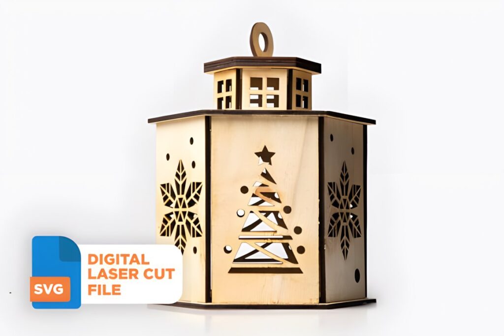 54 Christmas Laser Cut Files for Festive Laser Projects 37 Christmas Laser Cut Files wooden Christmas lantern with tree and snowflake cutouts