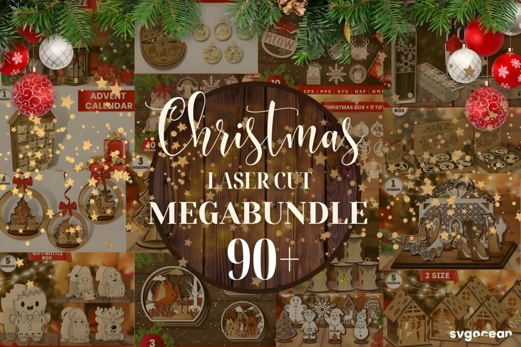 54 Christmas Laser Cut Files for Festive Laser Projects 2 Christmas Laser Cut Files megabundle with over 90 festive holiday designs in various vector formats