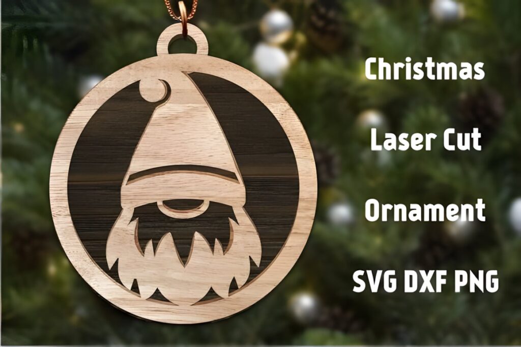 54 Christmas Laser Cut Files for Festive Laser Projects 25 Christmas Laser Cut Files wooden ornament featuring a gnome design in round bauble shape