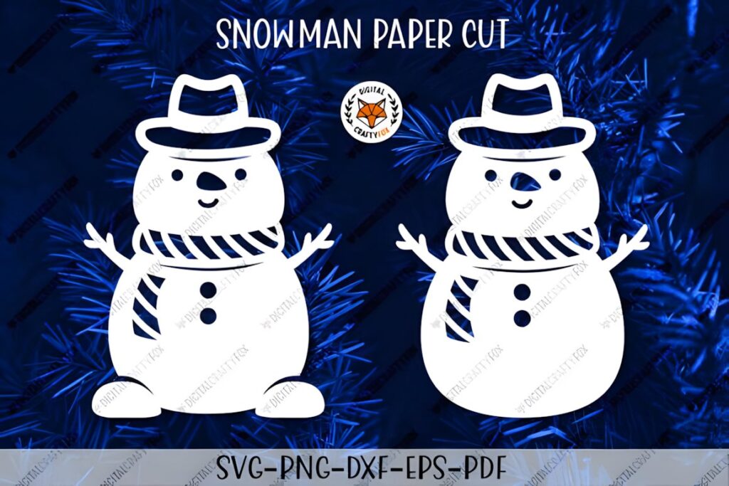 54 Christmas Laser Cut Files for Festive Laser Projects 68 Christmas Laser Cut Files showing two snowman paper cut designs with and without legs in various formats