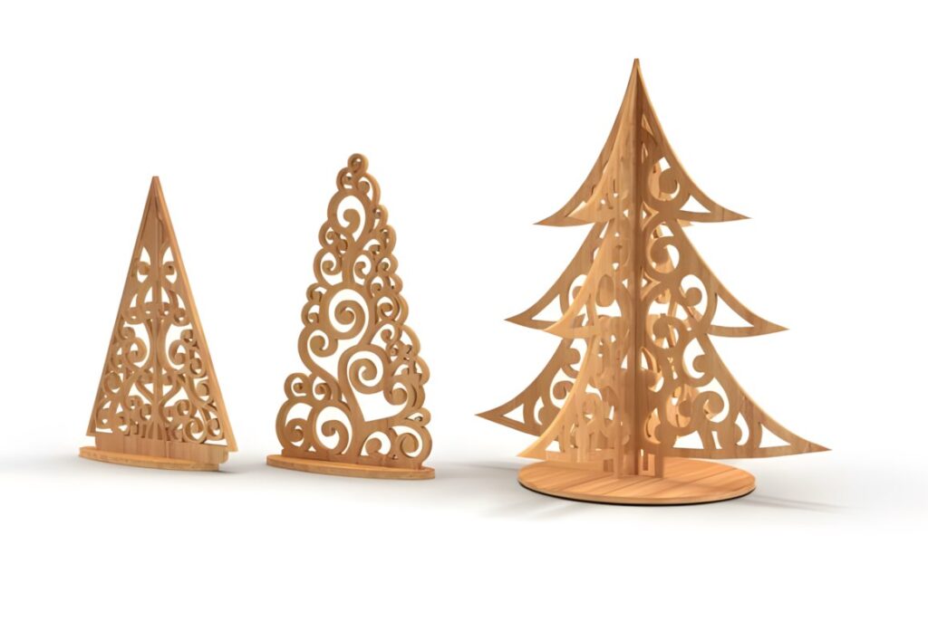 54 Christmas Laser Cut Files for Festive Laser Projects 50 Three wooden Christmas tree laser cut designs with intricate swirl patterns for festive — Christmas Laser Cut Files