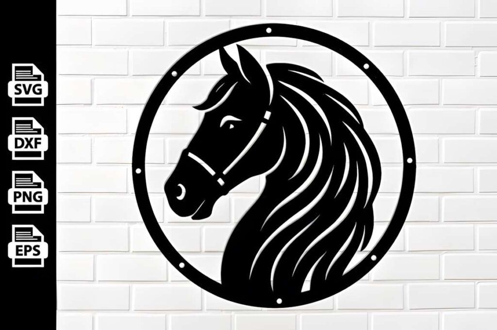 50 Laser Cut Steel Wall Art Ideas for Modern Home Decor 50 Laser cut steel wall art ideas featuring a custom horse metal sign with a running horse silhouette in a circular frame