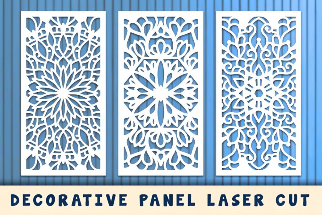 19 Laser Cut Panels for Interior Design to Make at Home 18 Three white laser cut panels with intricate floral and geometric designs for interior — laser cut panels for interior design
