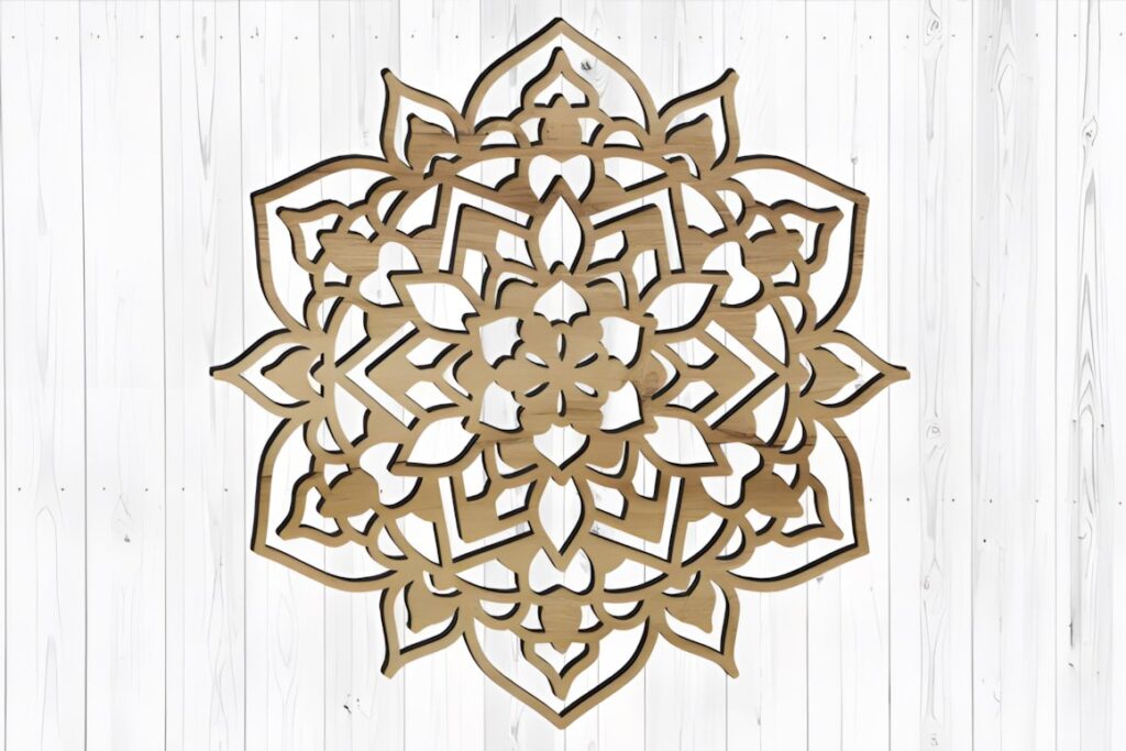 47 Laser Cut Wall Art Ideas for Stylish Home Interiors 34 Decorative wall mandala laser cut with intricate geometric and floral patterns on white wooden — laser cut wall art ideas