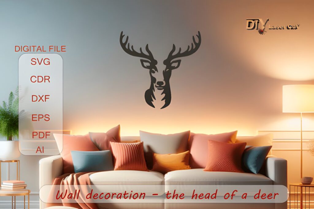 27 Laser Cut Wood Wall Art Ideas for Modern Home Decor 36 Laser cut wood wall art ideas featuring a scalable deer head silhouette above a modern sofa with cushions