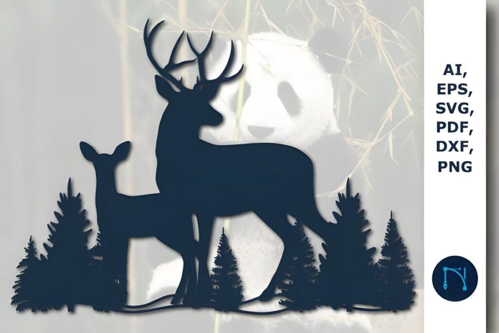 29 Laser Cut Metal Wall Art Ideas for Modern Home Decor 31 Laser cut metal wall art ideas featuring deer silhouette with detailed antlers and trees in front of panda background