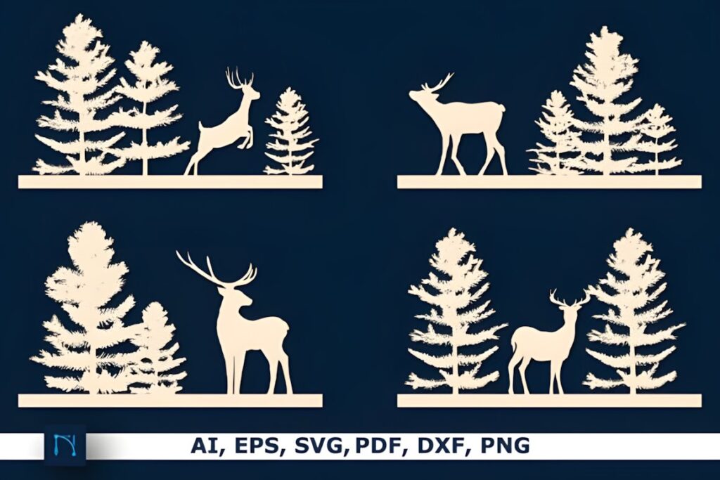 29 Laser Cut Metal Wall Art Ideas for Modern Home Decor 32 Laser cut metal wall art ideas featuring four deer silhouettes among pine trees in a bundle of designs