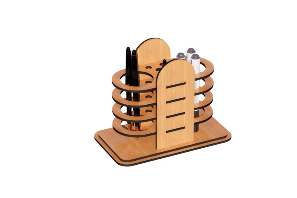 17 Laser Cut Desk Organizer Templates for DIY Laser Projects 42 laser cut desk organizer templates showing a compact wooden organizer with multiple compartments for pens and small items
